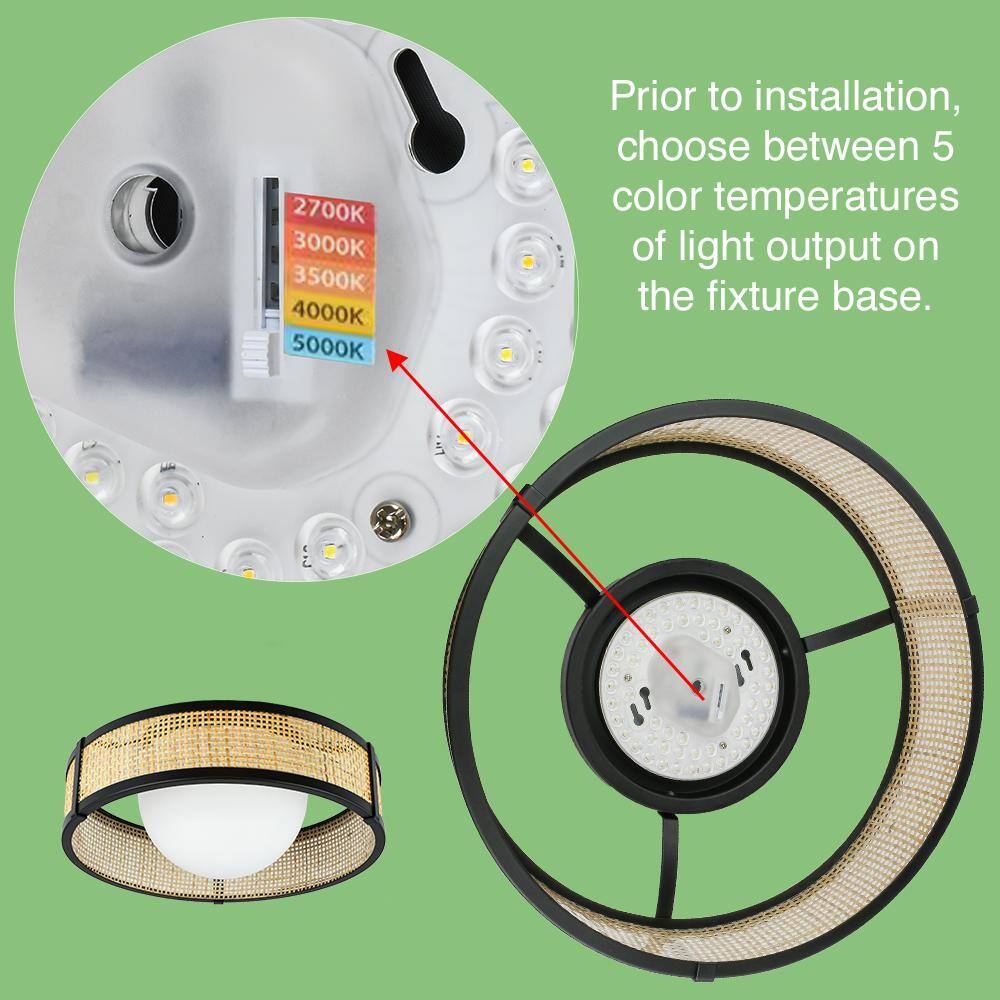 13 in. Modern Farmhouse Rattan LED Flush Mount 1100 Lumens Adjustable CCT - Hercitys