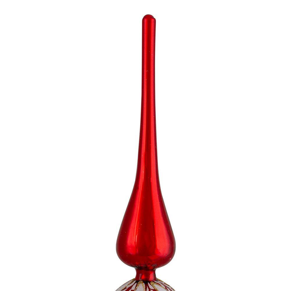 14.75 in. Red and White Glass Finial Christmas Tree Topper - Hercitys