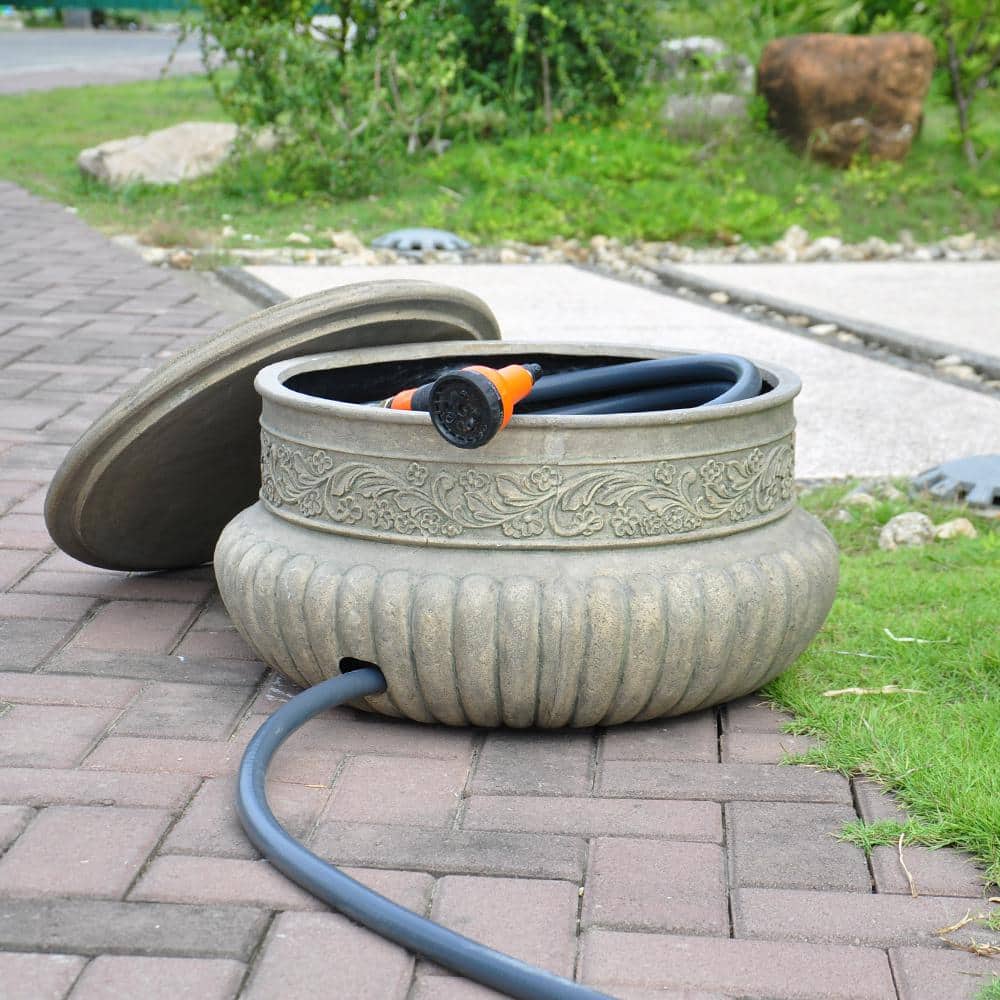 21.75 in. Dia Special Aged Granite Cast Stone Fiberglass Hose Pot - Hercitys