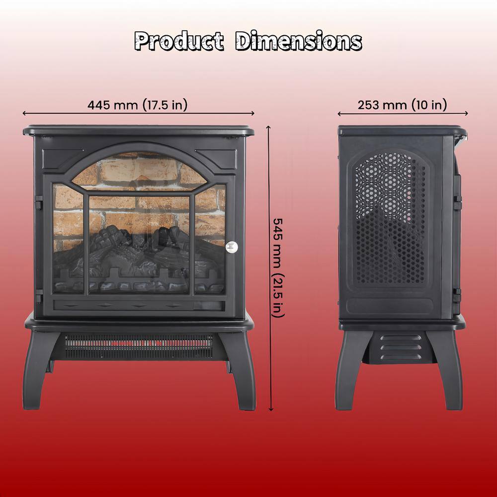 1500-Watt Black 18 in. 3D Flame Electric Convection Cabinet Infrared Space Heater with Auto Shut Off and Remote Control - Hercitys