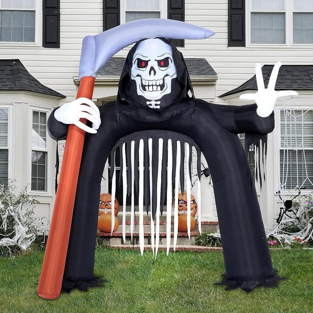 10.5 FT Black Halloween Inflatable Grim Reaper Archway made of Polyester - Hercitys