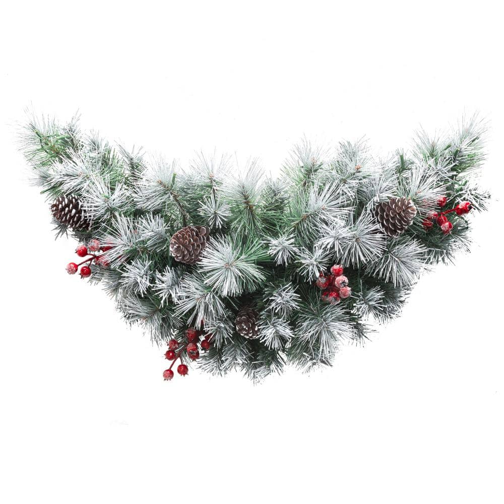 3 ft. L Pre-Lit Pinecones and Red Berries Artificial Christmas Swag with 50 Warm White Lights and Timer - Hercitys