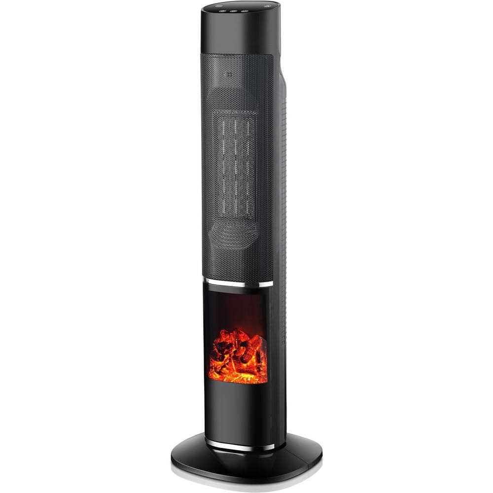 31-in. 1500-Watt Electric Radiant Infrared Tower Space Heater with Flame Feature in Black - Hercitys