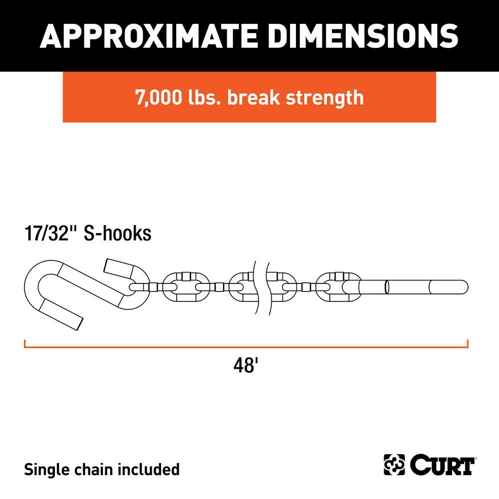 48″ Safety Chain with 2 S-Hooks (7,000 lbs., Clear Zinc) - Hercitys
