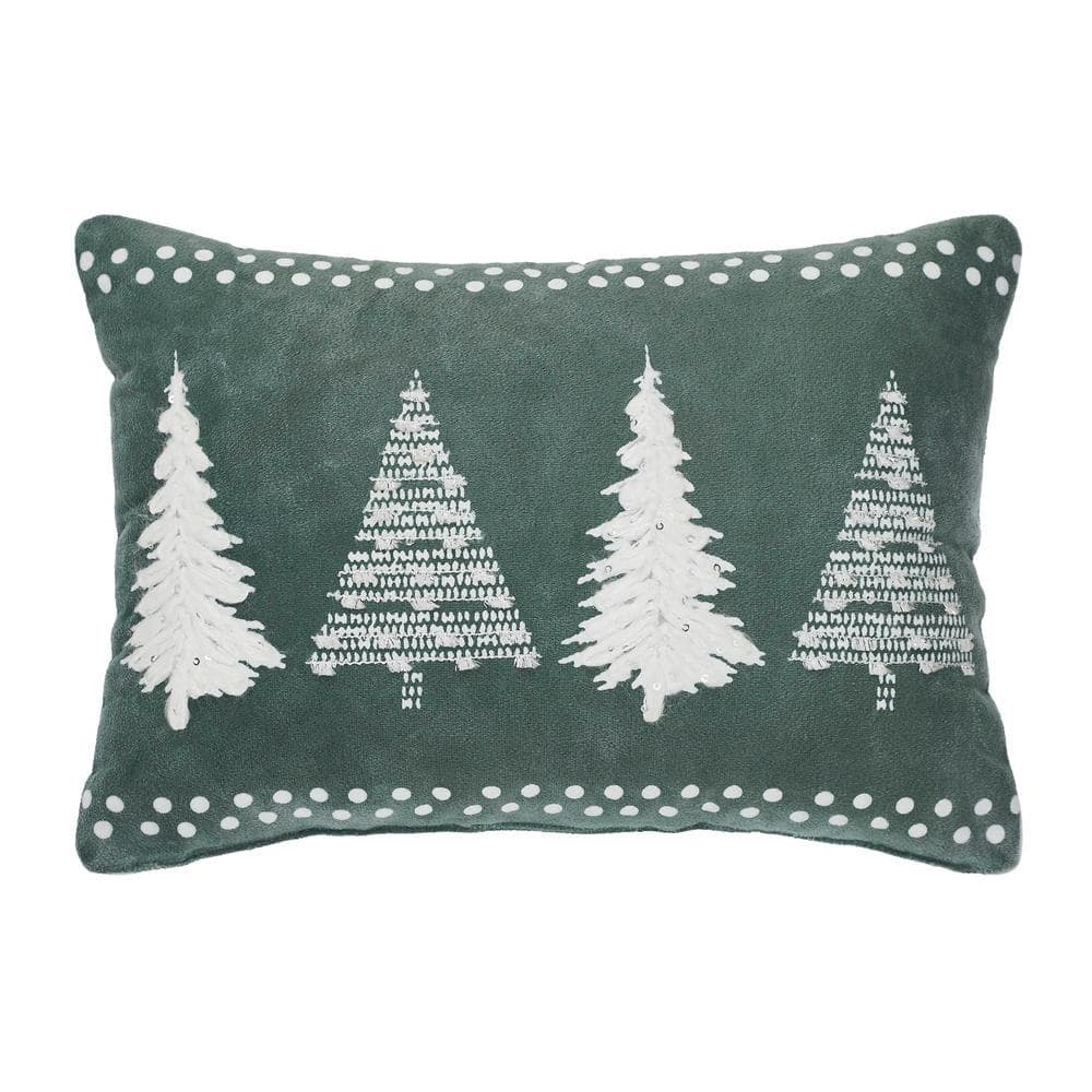 10 in. x 14 in. Green Christmas Trees Green Velvet Decorative Throw Pillow - Hercitys