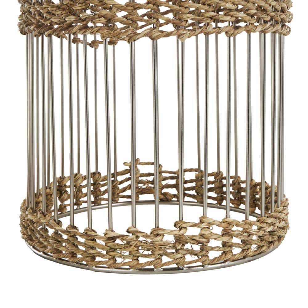 32 in., 27 in. and 24 in. Extra Large Silver Metal Textured Dome Planter with Seagrass and Caged Pedestal Base (3- Pack) - Hercitys