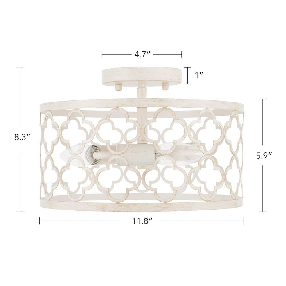 12 in. 3-Light Distressed White Semi Flush Mount Ceiling Light - Hercitys