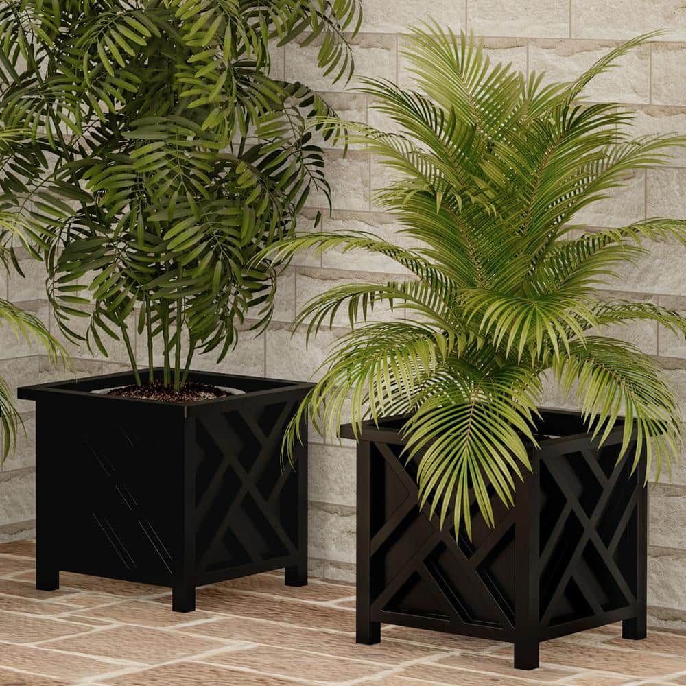 14.75 in. x 14.75 in. Lattice Design Black Plastic Planter Box (2-Pack) - Hercitys