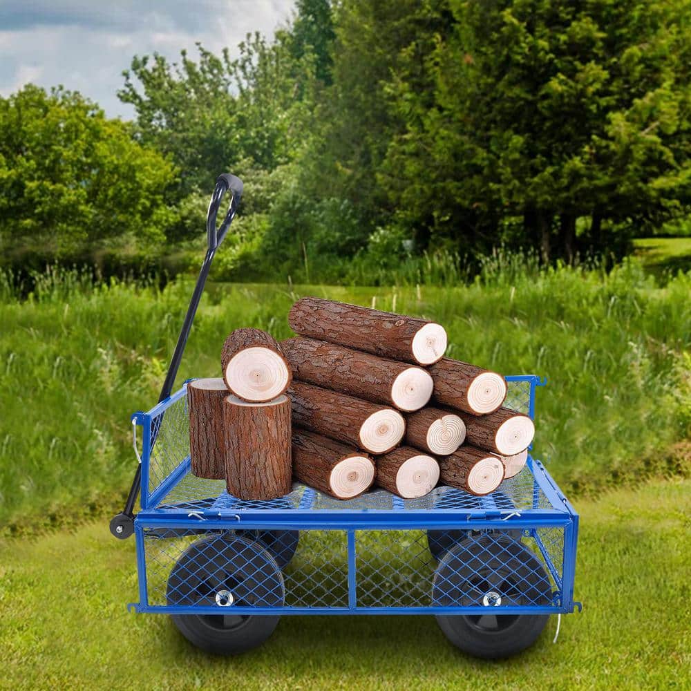 3.53 cu. ft. 550 lbs. Steel Wagon Garden Cart with Solid Tires in Blue - Hercitys