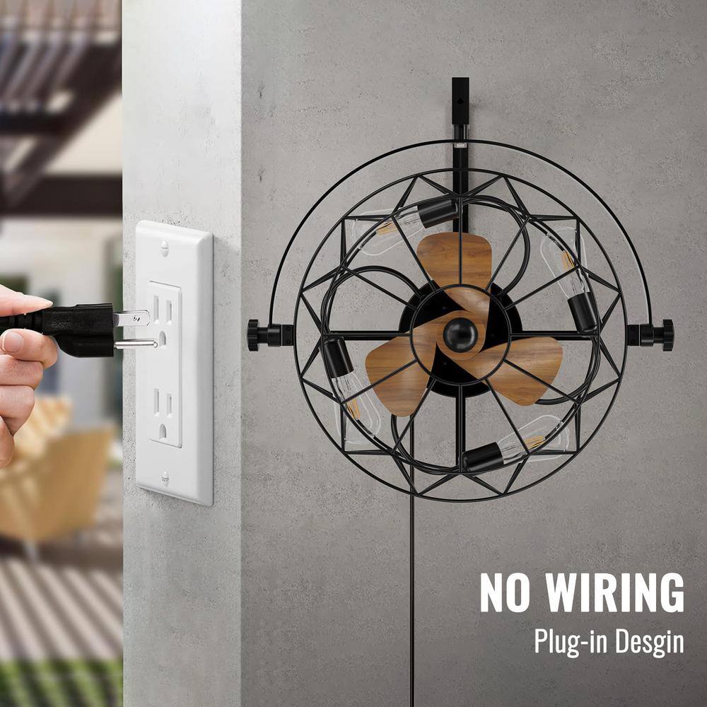 20 in. Indoor Farmhouse Black Caged Ceiling Fan with Light Small Enclosed Ceiling Fan with Remote for Kitchen - Hercitys