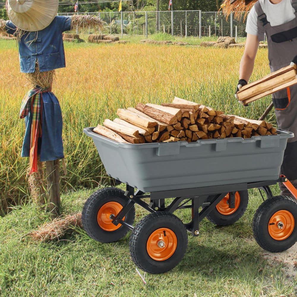 15 cu. ft. Garden Dump Cart with Easy to Assemble Steel Frame Dump Wagon Garden Cart with 2-in-1 Convertible Handle - Hercitys