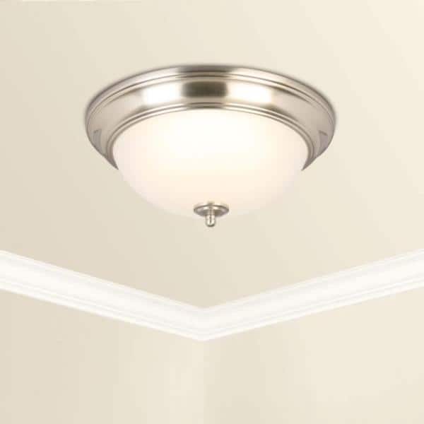 13 in. 180-Watt Equivalent Brushed Nickel Integrated LED Flush Mount with Frosted Glass Shade (2-Pack) - Hercitys