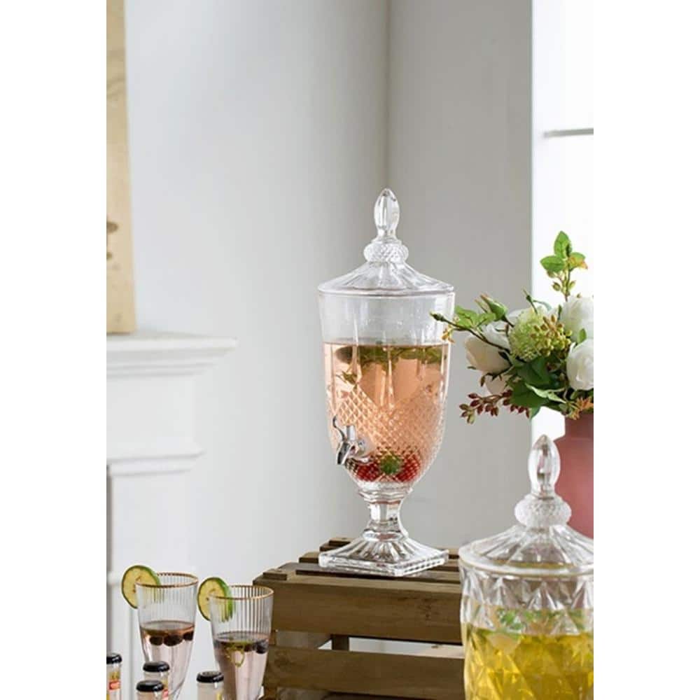 19″ Lidded Drink Dispenser – Clear, Polished Silver - Hercitys
