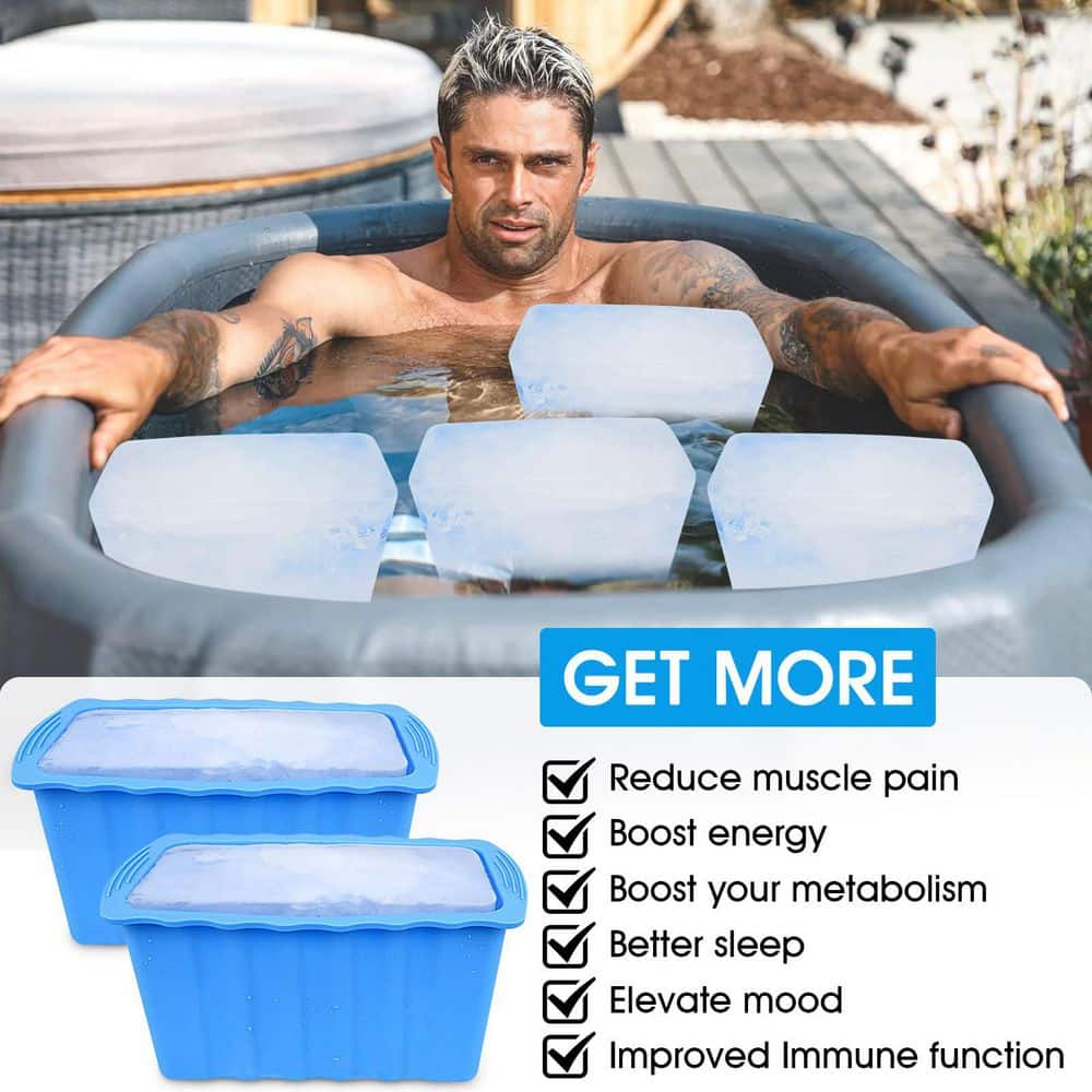 4-Pack Blue Extra Large Ice Cube Mold, Reusable Silicone Ice Cube Tray, 25 lb. Ice Bath Water Chiller Ice Mold - Hercitys