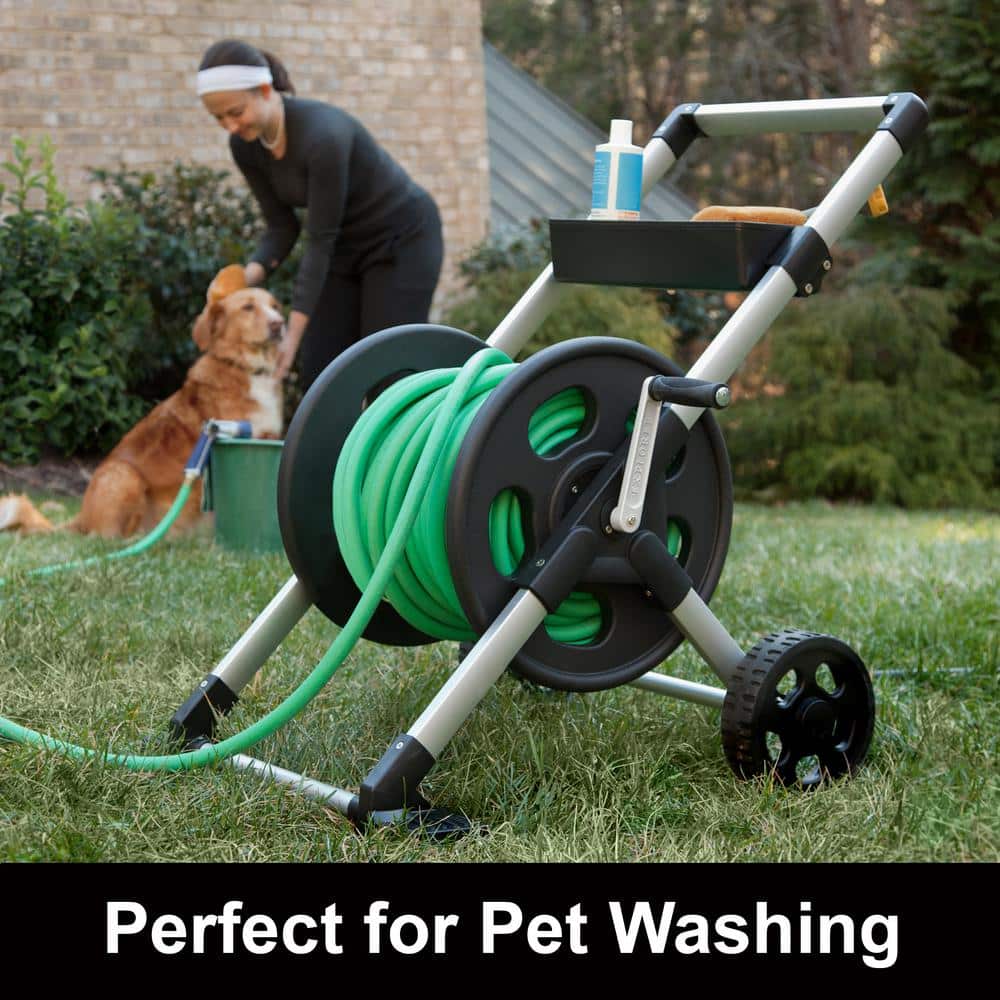 250 ft. Silver Aluminum 2 Wheel Hose Cart Garden Hose Reel - Hercitys