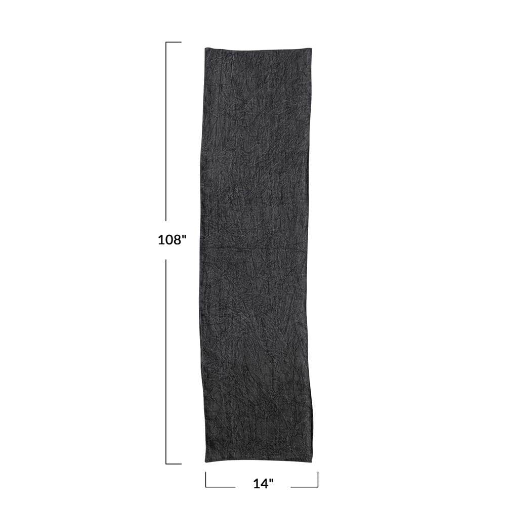 14 in. W x 108 in. L Charcoal Gray Solid Stonewashed Linen Table Runner - Hercitys