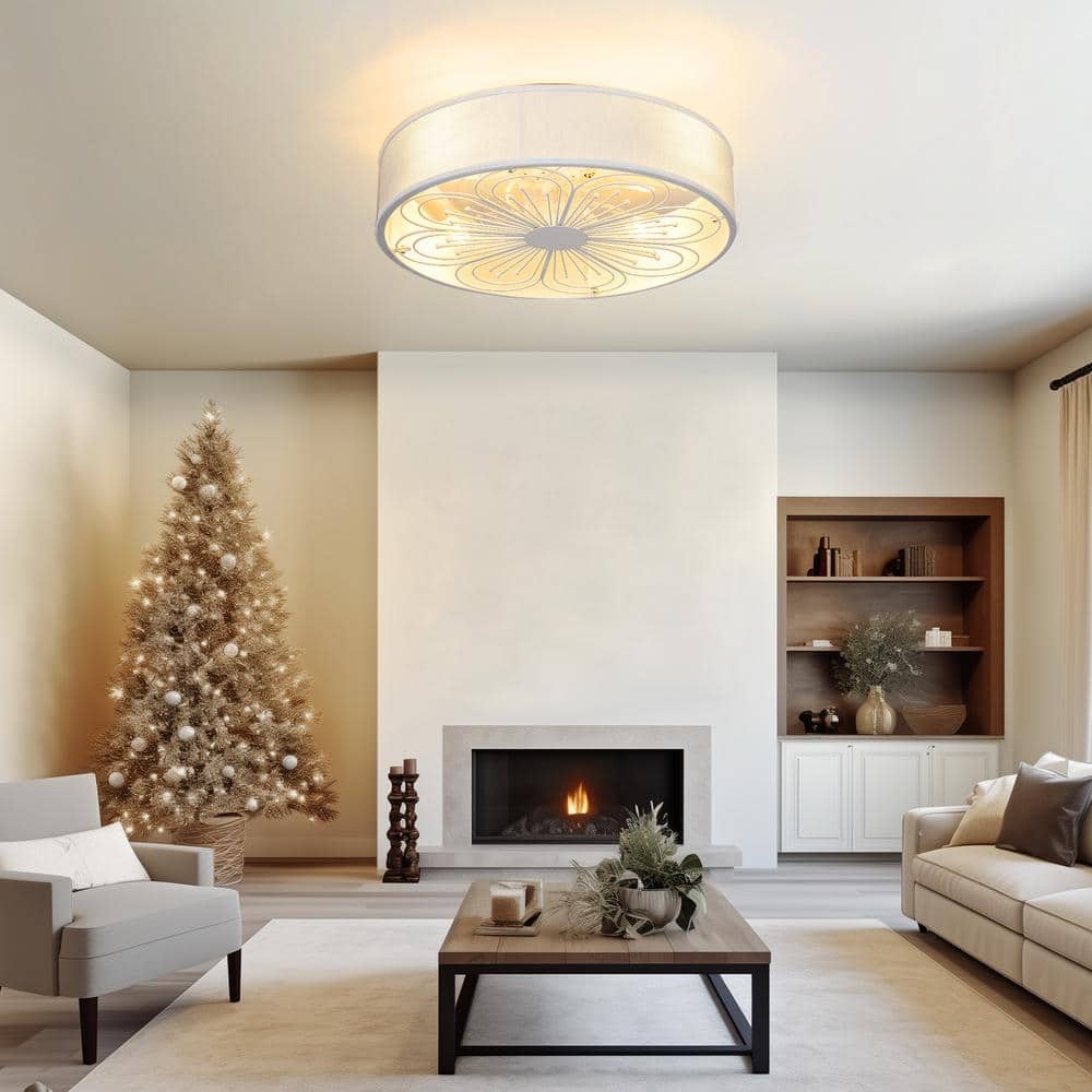 20 in. 4-Light Low Profile Modern Indoor Caged Enclosed White Flush Mount Ceiling Fan with Light kit and Remote Bedroom - Hercitys