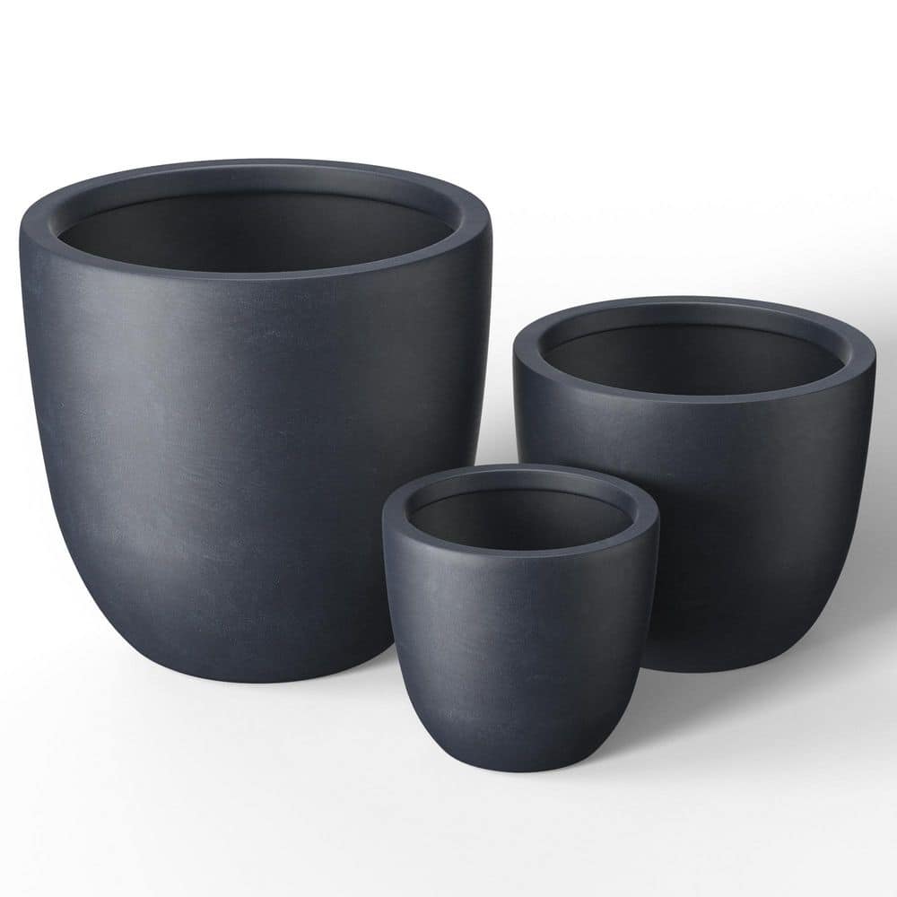 10 in. 14 in. 18 in. Granite Gray(Enhanced Interior) Concrete Round Planter / Pot with Drainage Holes (3-Pack) - Hercitys