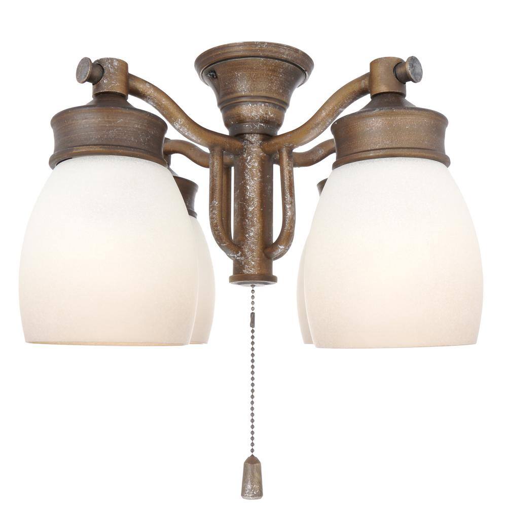 4-Light Aged Bronze Ceiling Fan Fixture with Tea Stain Glass - Hercitys
