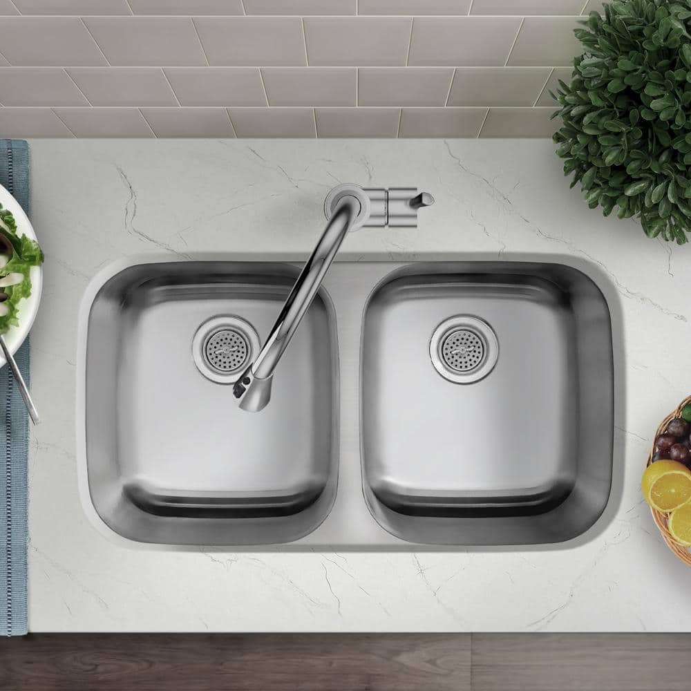32 in. Undermount 50/50 Double Bowl 16-Gauge Stainless Steel Kitchen Sink - Hercitys