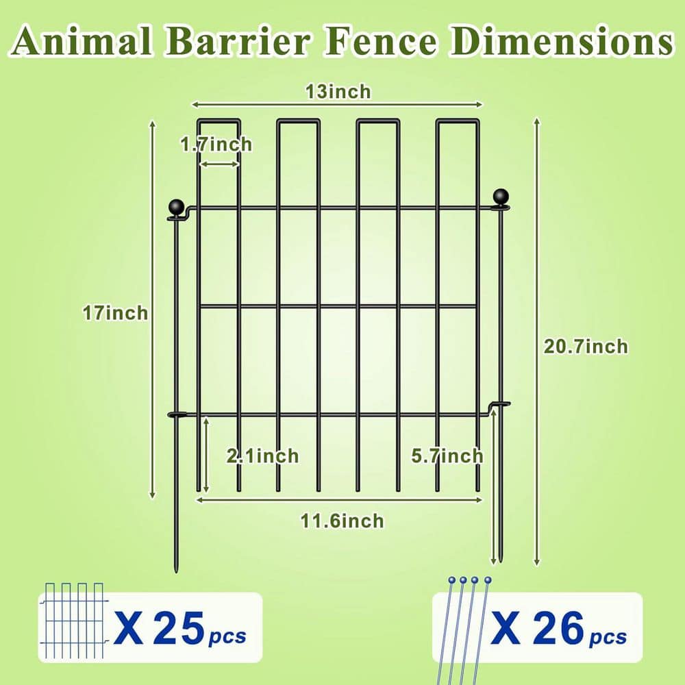 25 Pack No Dig Garden Fence Animal Barrier 27 ft. Rustproof 17 in. H 1.25 in. Spike Spacing Dog Digging Prevention - Hercitys