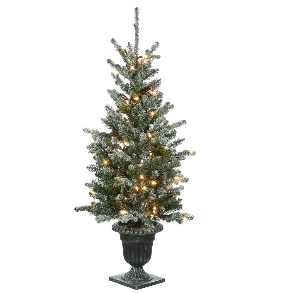4 ft. Snowy Morgan Spruce LED Artificial Christmas Tree with Twinkly Lights - Hercitys