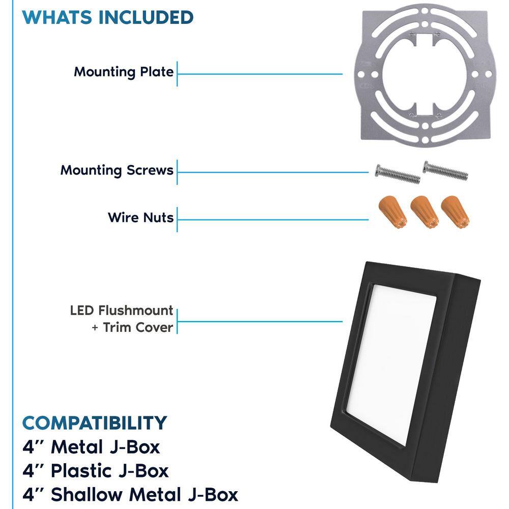 4 in. Square Black Modern Flush Mount Ceiling Light Selectable LED Integrated 10W 600LM 5CCT 2700K-5000K Dimmable 2-Pack - Hercitys