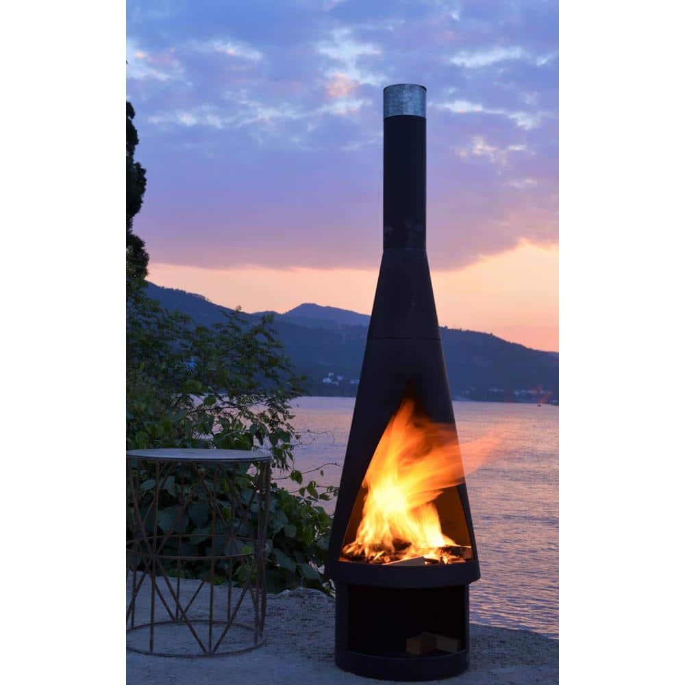 58 in. Outdoor Fireplace Wood Chiminea Burning Fire Pit with Wood Storage - Hercitys