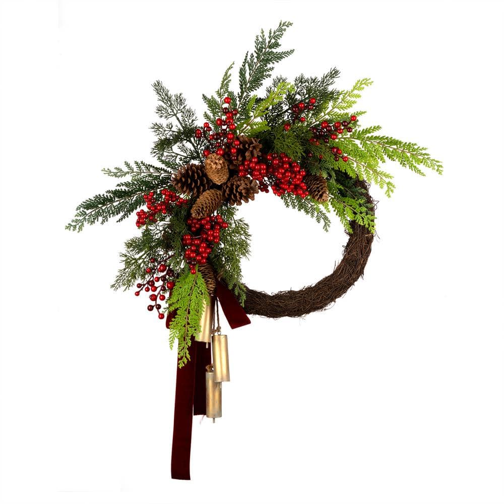 24 in, Unlit Christmas Joy Chimes Artificial Christmas Wreath - Hercitys