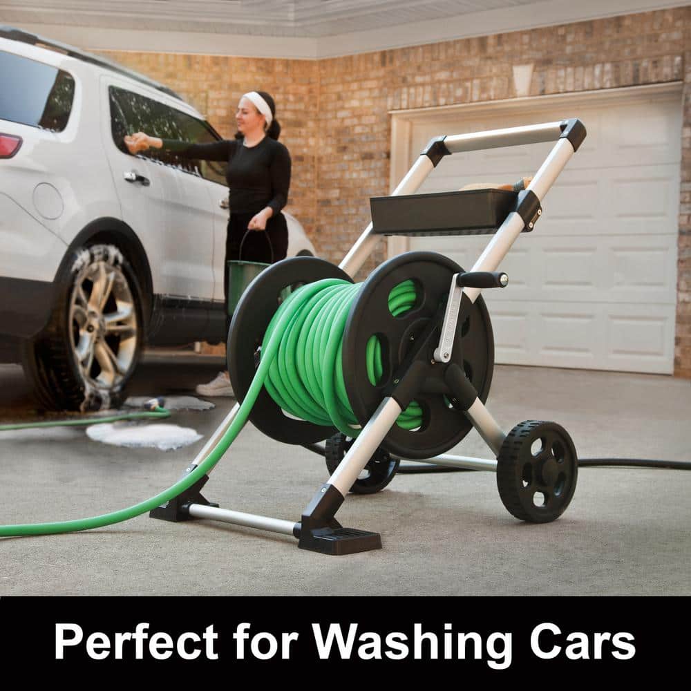 250 ft. Silver Aluminum 2 Wheel Hose Cart Garden Hose Reel - Hercitys