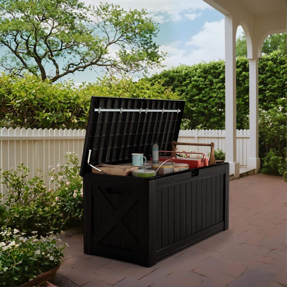 120 Gal. Outdoor Storage Box Plastic Resin Deck Box, Black - Hercitys