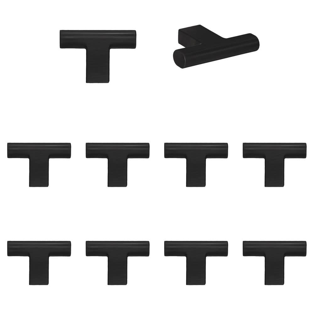 10-Pack Vail 2 in. (51 mm) Modern Matte Black T-Shaped Cabinet Knob - Hercitys