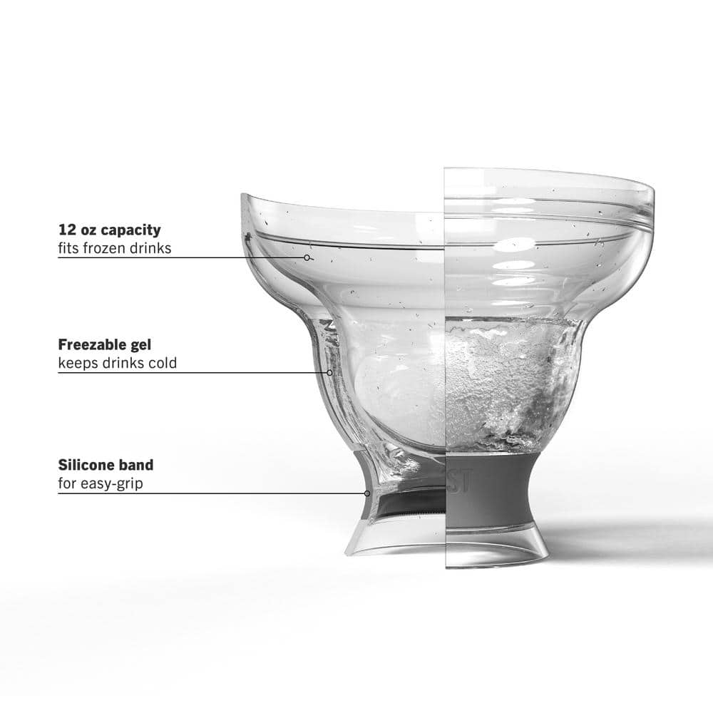 12 oz. Grey Freeze Stemless Margarita Glass Insulated Gel Chiller, Double Wall Froz.en Cocktail Cups (Set of 2) - Hercitys