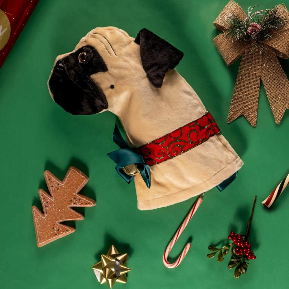 22 in. Pug Dog Faux Fur Christmas Stocking - Hercitys