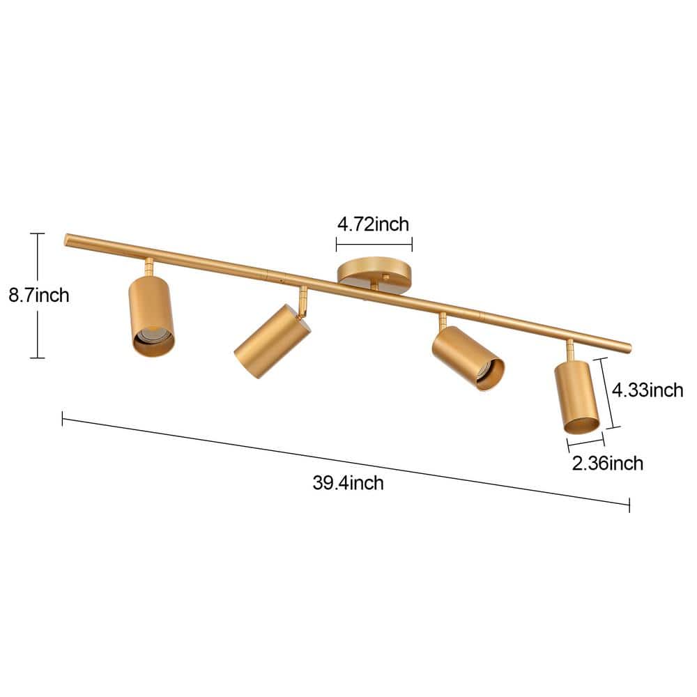 39.4 in. 4-Light Modern Gold Track Lighting Kit with Rotating Heads and Flush Mount Light - Hercitys