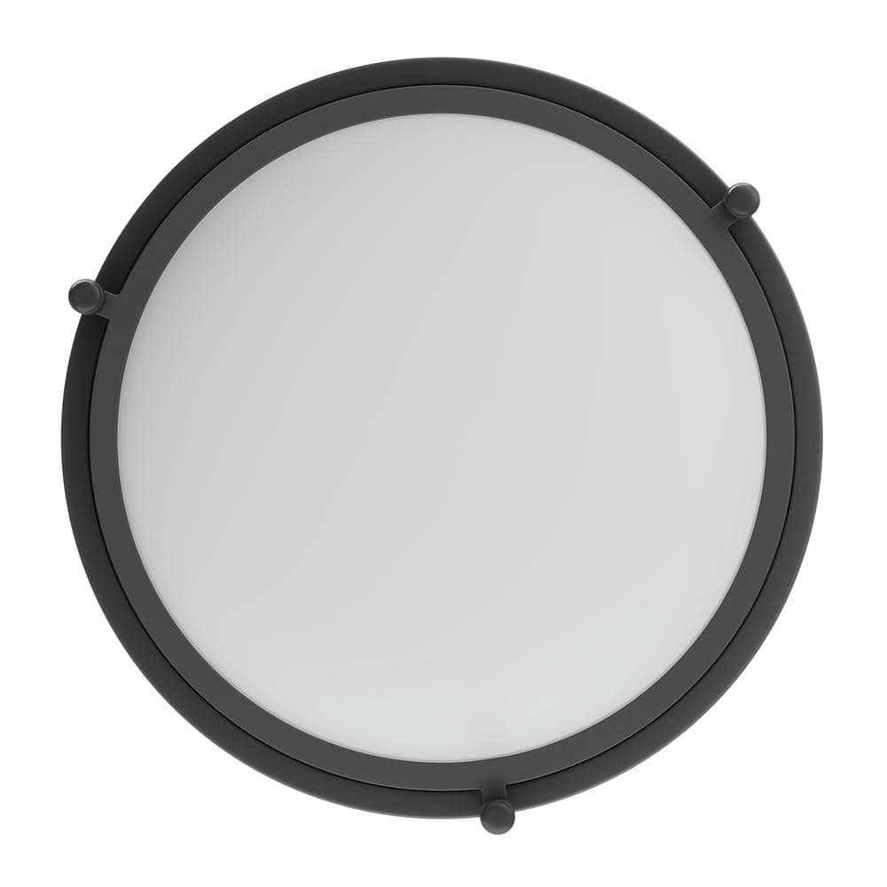 13 in. 2-Light Industrial Black Flush Mount Farmhouse Close to Ceiling Light Fixture with White Glass Shade - Hercitys