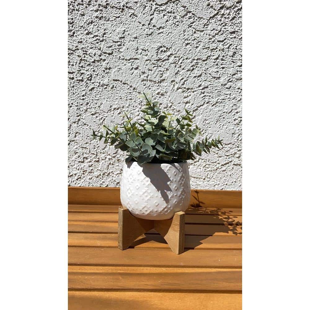 3.5 in. Matte White Indian Ceramic on Stand Mid-Century Planter - Hercitys