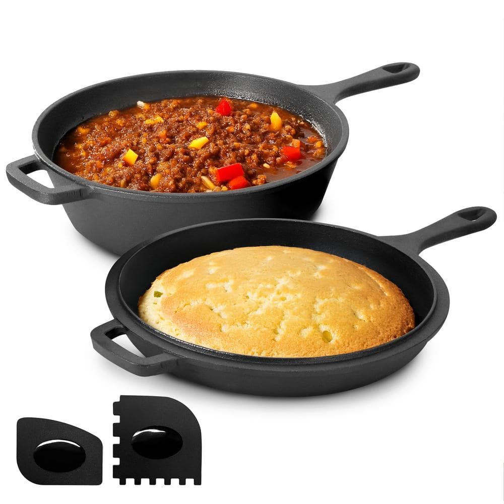10 .5 Inch 2-in-1 Pre-Seasoned Cast Iron Skillet and Fry Pan Set - Hercitys