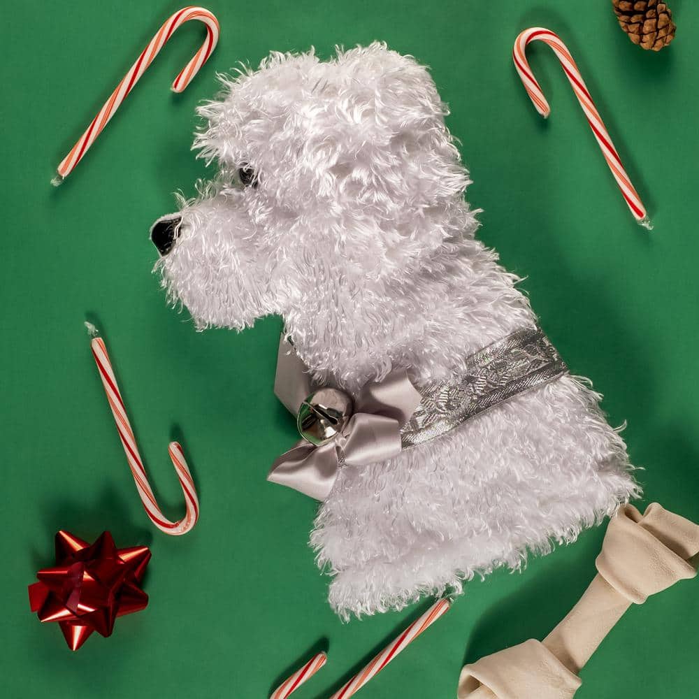 22 in. Snowball White Curly Dog Faux Fur Fabric Christmas Stocking - Hercitys