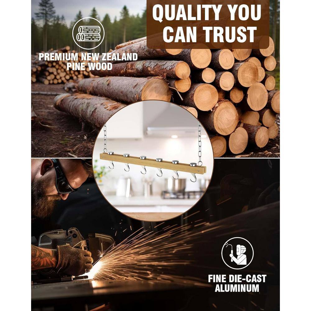 36 in. Single Bar Ceiling Mounted Wooden Pot Rack - Hercitys