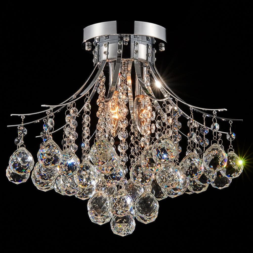 3-Light Chrome Flush Mount with Crystal Shade - Hercitys