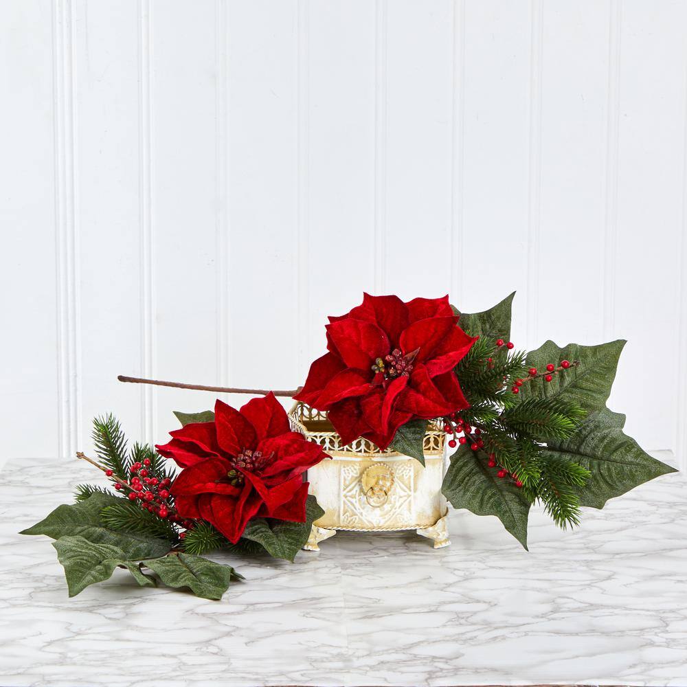 31 in. Poinsettia, Berries and Pine Artificial Flower Bundle (Set of 3) - Hercitys