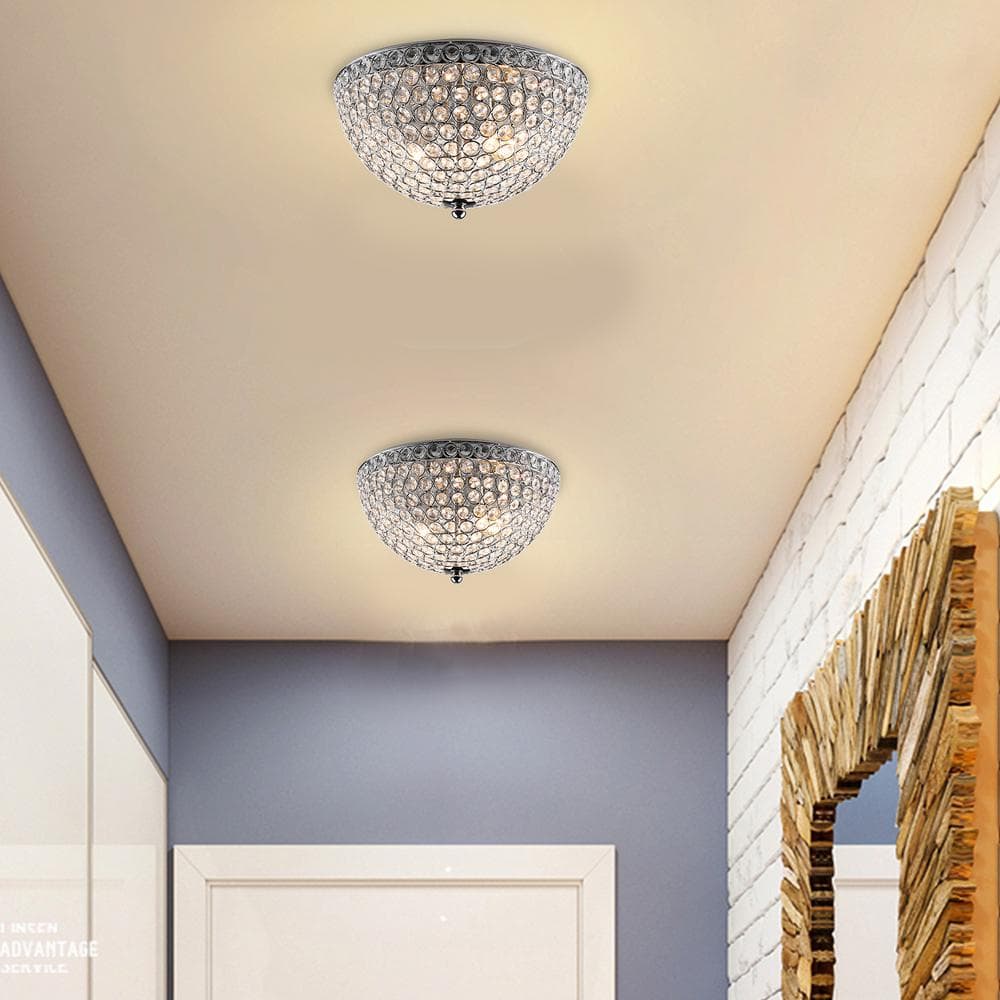 12 in. 2-Light Chrome Crystal Flush Mount - Hercitys