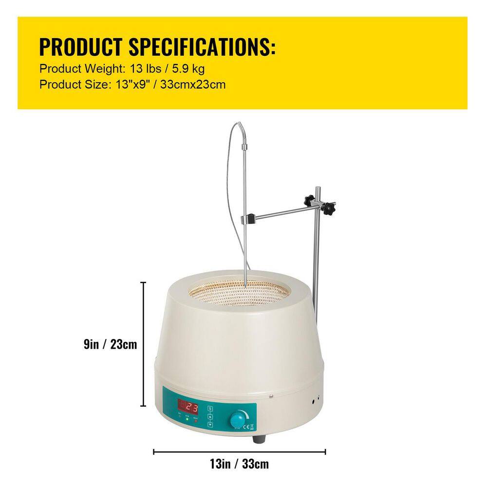2000ml Heating Mantle, 600W Electric Magnetic Stirrer, Max Temp 450°C, Digital Magnetic Heating Mantle Kit - Hercitys