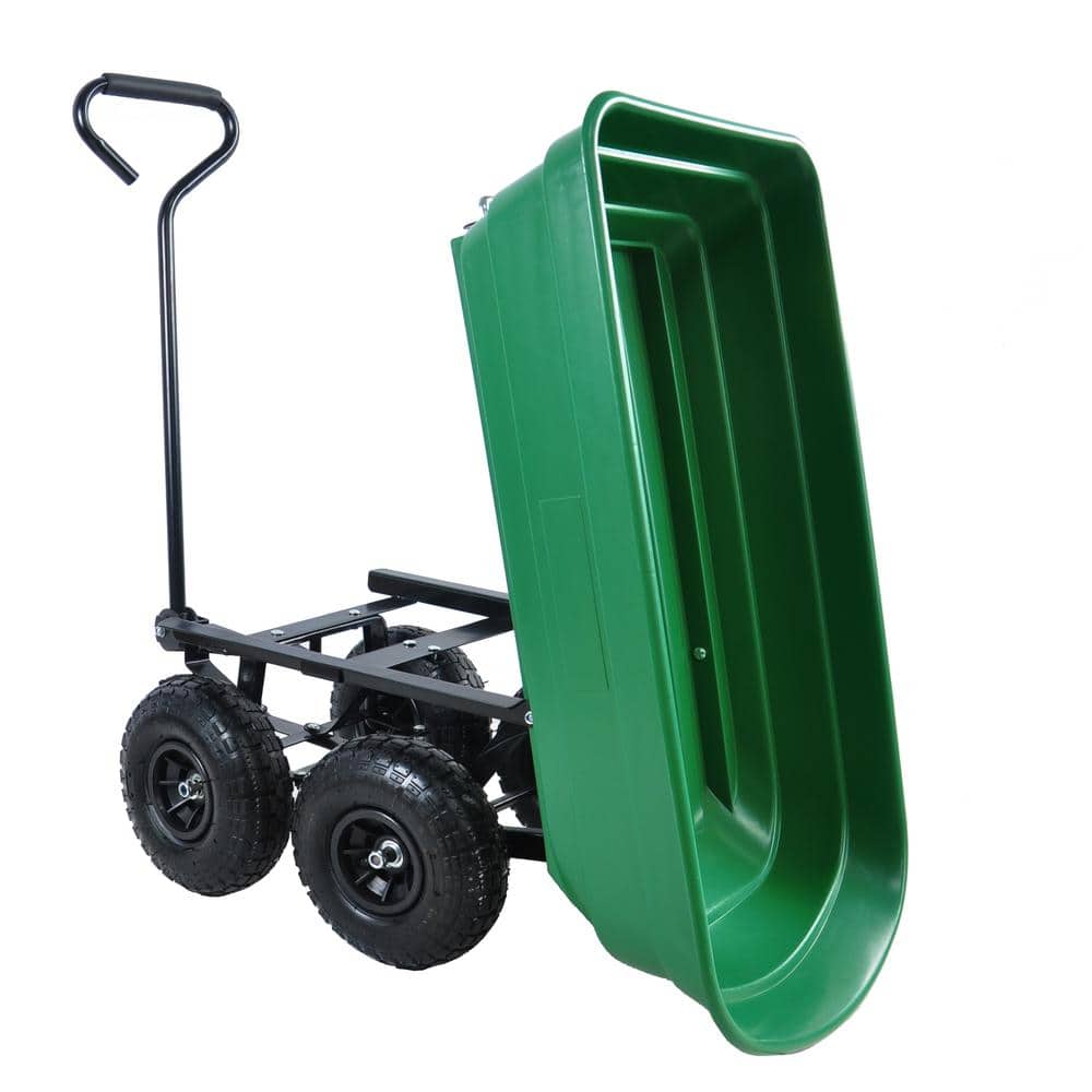 3.2 cu.ft. Metal Garden Cart with Steel Frame and Pneumatic Tire, Grass Green - Hercitys