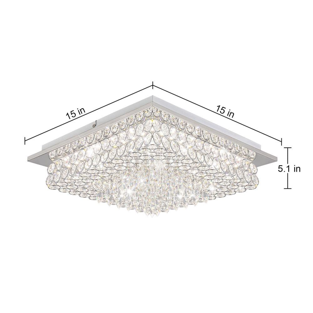 15 In. 18-Watt Modern Silver Integrated LED Flush Mount Lighting with Crystal Glass Shade Bedroom Ceiling Light - Hercitys