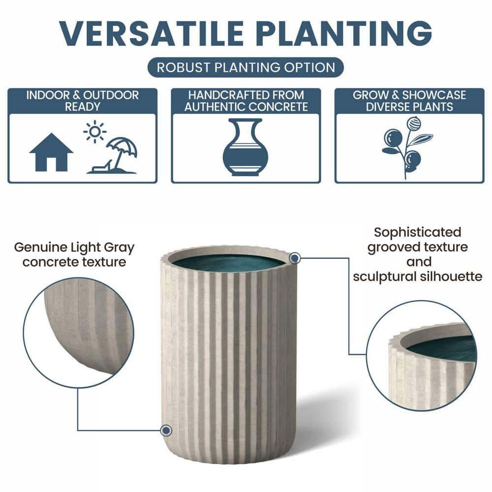 14.5 in. Large Light Gray(Premium Inner) Concrete Round Planter / Pot with Drainage Holes - Hercitys