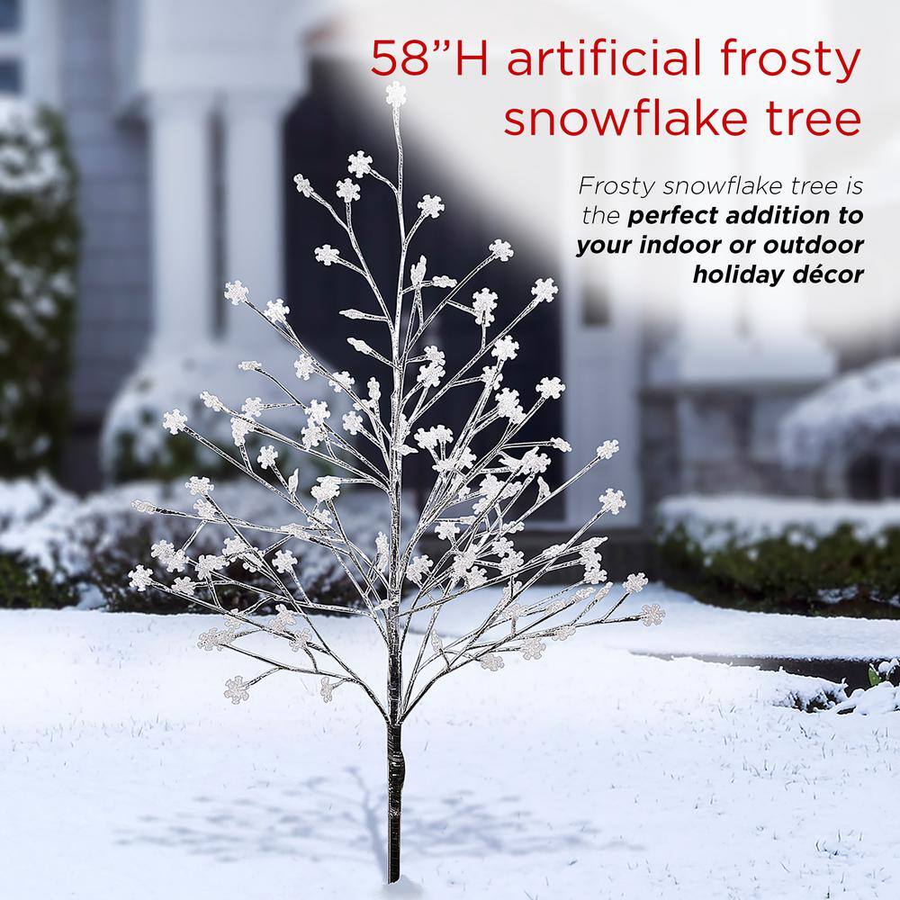 58 in. Tall Frosty Christmas Snowflake Tree with Cool White LED Lights - Hercitys