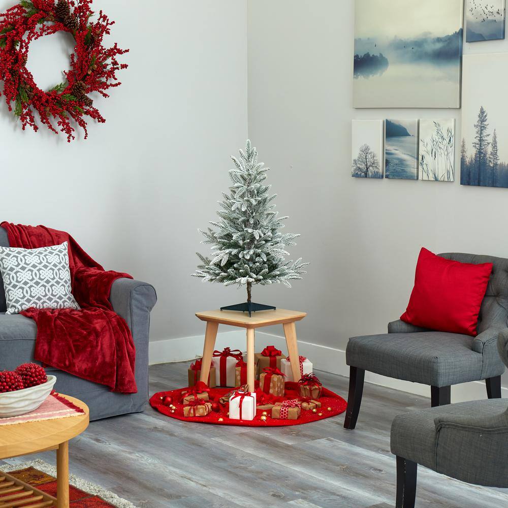 3 ft. Pre-Lit Flocked Manchester Spruce Artificial Christmas Tree with 50 Clear Lights - Hercitys