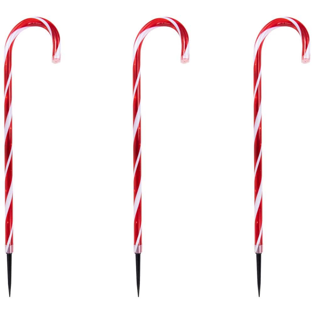 28 in. LED Red and White Candy Cane Christmas Pathway Lights (Set of 8) - Hercitys